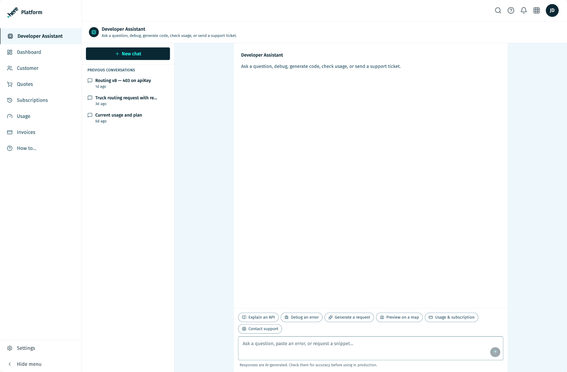 HERE Developer Assistant: from answering to finishing